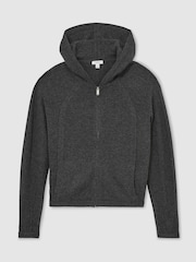 Reiss Charcoal Grey Evie Wool-Blend Zip-Through Hoodie with Cashmere - Image 2 of 7
