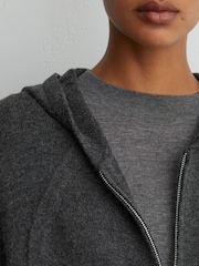 Reiss Charcoal Grey Evie Wool-Blend Zip-Through Hoodie with Cashmere - Image 3 of 7