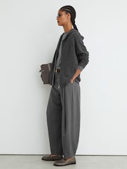 Reiss Charcoal Grey Evie Wool-Blend Zip-Through Hoodie with Cashmere - Image 4 of 7