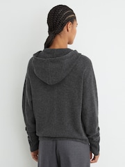 Reiss Charcoal Grey Evie Wool-Blend Zip-Through Hoodie with Cashmere - Image 5 of 7