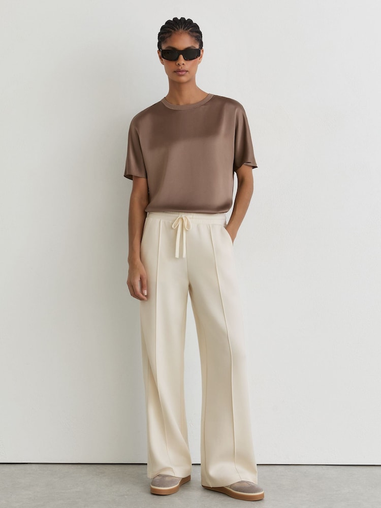 Reiss Ivory Bella Petite Premium Interlock Wide-Leg Joggers - Image 1 of 9