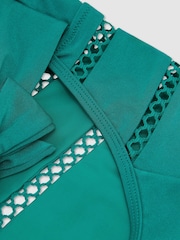 Reiss Teal Blue Aria Shimmer Lattice-Trim Swimsuit - Image 6 of 6