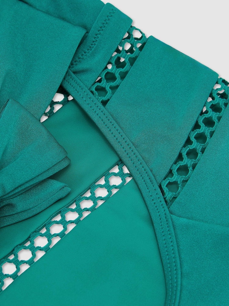 Reiss Teal Blue Aria Shimmer Lattice-Trim Swimsuit - Image 6 of 6