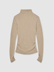 Reiss Oatmeal Neutral Heidi Lyocell-Wool Ruched Mock-Neck Top - Image 2 of 6