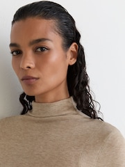 Reiss Oatmeal Neutral Heidi Lyocell-Wool Ruched Mock-Neck Top - Image 3 of 6
