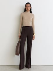 Reiss Oatmeal Neutral Heidi Lyocell-Wool Ruched Mock-Neck Top - Image 4 of 6