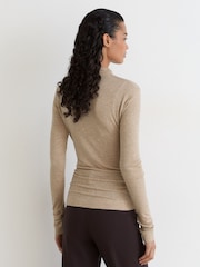 Reiss Oatmeal Neutral Heidi Lyocell-Wool Ruched Mock-Neck Top - Image 5 of 6