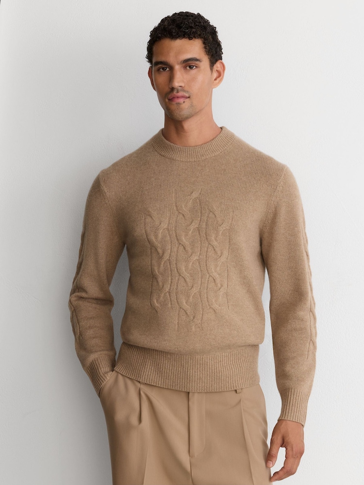 Kamielis - Reiss Rosedale 100% Cashmere Cable Knit-Detail Jumper - Attēls 1 no 8
