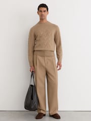 Kamielis - Reiss Rosedale 100% Cashmere Cable Knit-Detail Jumper - Attēls 3 no 8