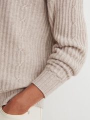 Reiss Oatmeal Marske 100% Cashmere Rib-Knit Half-Button Jumper - Image 4 of 7