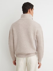 Reiss Oatmeal Marske 100% Cashmere Rib-Knit Half-Button Jumper - Image 5 of 7