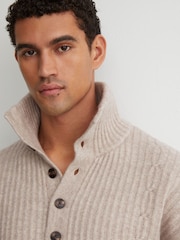Reiss Oatmeal Marske 100% Cashmere Rib-Knit Half-Button Jumper - Image 6 of 7