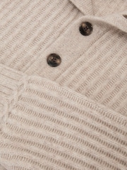 Reiss Oatmeal Marske 100% Cashmere Rib-Knit Half-Button Jumper - Image 7 of 7
