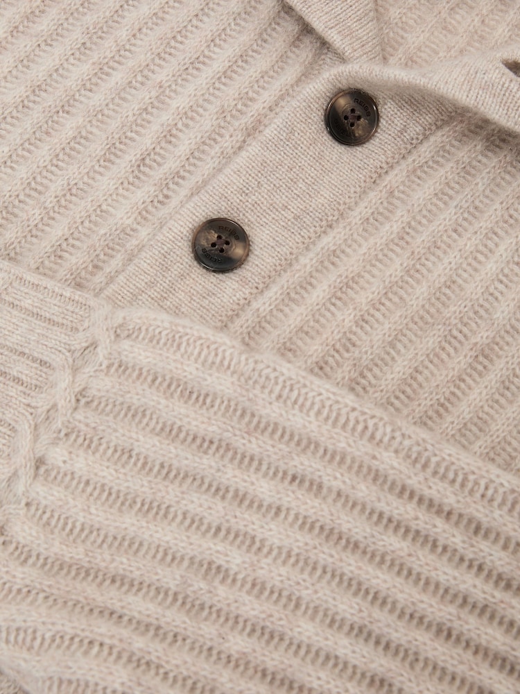 Reiss Oatmeal Marske 100% Cashmere Rib-Knit Half-Button Jumper - Image 7 of 7 Reiss Oatmeal Marske 100% Cashmere Rib-Knit Half-Button Jumper - Image 7 of 7