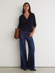 Reiss Navy Elowen Wool-Cashmere Cable-Knit Cardigan - Image 3 of 6