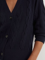 Reiss Navy Elowen Wool-Cashmere Cable-Knit Cardigan - Image 4 of 6