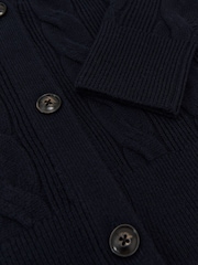 Reiss Navy Elowen Wool-Cashmere Cable-Knit Cardigan - Image 6 of 6