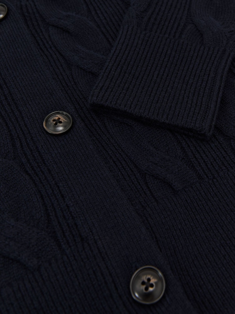 Reiss Navy Elowen Wool-Cashmere Cable-Knit Cardigan - Image 6 of 6 Reiss Navy Elowen Wool-Cashmere Cable-Knit Cardigan - Image 6 of 6