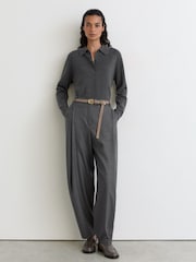 Reiss Grey Marl Brooke Merino Wool Knitted Polo Jumper - Image 1 of 7