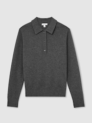 Reiss Grey Marl Brooke Merino Wool Knitted Polo Jumper - Image 2 of 7