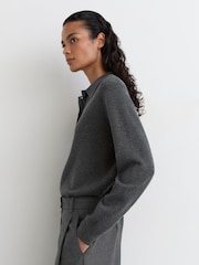 Reiss Grey Marl Brooke Merino Wool Knitted Polo Jumper - Image 4 of 7