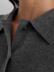 Reiss Grey Marl Brooke Merino Wool Knitted Polo Jumper - Image 6 of 7