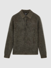 Atelier Dark Green Nathaneal Atelier 100% Brushed Cashmere Polo Jumper - Image 2 of 8