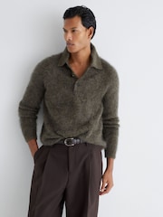 Atelier Dark Green Nathaneal Atelier 100% Brushed Cashmere Polo Jumper - Image 5 of 8