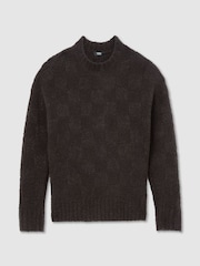 Reiss Chocolate Brown Clarence Wool-Cashmere Bouclé Square-Knit Jumper - Image 2 of 7