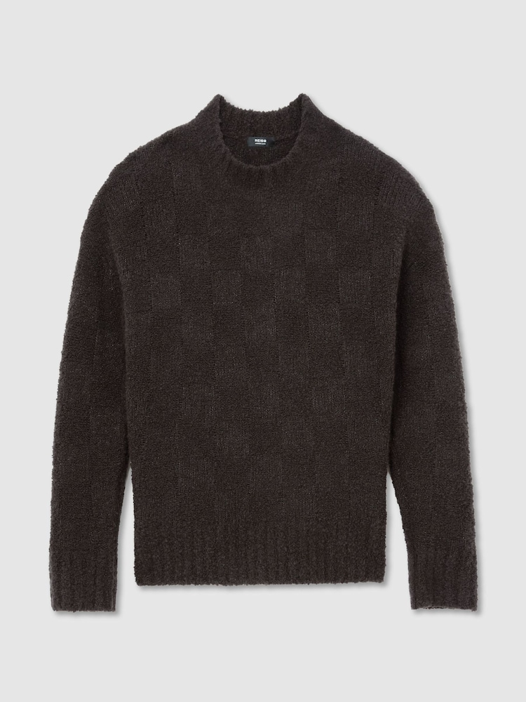 Reiss Chocolate Brown Clarence Wool-Cashmere Bouclé Square-Knit Jumper - Image 2 of 7 Reiss Chocolate Brown Clarence Wool-Cashmere Bouclé Square-Knit Jumper - Image 2 of 7