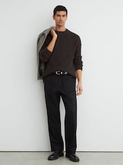 Reiss Chocolate Brown Clarence Wool-Cashmere Bouclé Square-Knit Jumper - Image 5 of 7