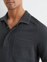 Reiss Airforce Blue Selkirk Cotton Knit Concealed-Placket Polo - Image 1 of 5