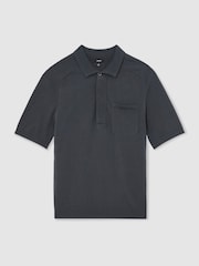 Reiss Airforce Blue Selkirk Cotton Knit Concealed-Placket Polo - Image 2 of 5