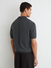 Reiss Airforce Blue Selkirk Cotton Knit Concealed-Placket Polo - Image 4 of 5