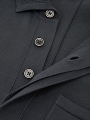 Reiss Airforce Blue Selkirk Cotton Knit Concealed-Placket Polo - Image 5 of 5