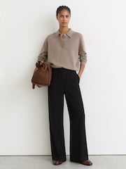 Reiss Neutral Brooke Merino Wool Knitted Polo Jumper - Image 1 of 6