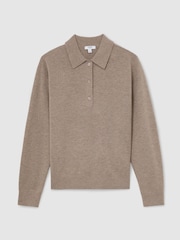 Reiss Neutral Brooke Merino Wool Knitted Polo Jumper - Image 2 of 6