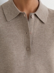 Reiss Neutral Brooke Merino Wool Knitted Polo Jumper - Image 4 of 6