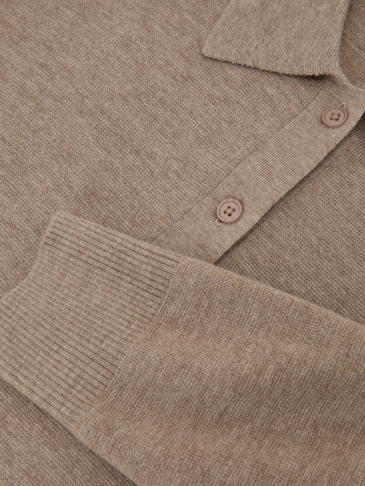 Reiss Neutral Brooke Merino Wool Knitted Polo Jumper - Image 6 of 6 Reiss Neutral Brooke Merino Wool Knitted Polo Jumper - Image 6 of 6