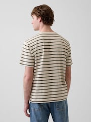 Gap Beige/Green Stripe Heavyweight Relaxed Short Sleeve T-Shirt - Image 2 of 4