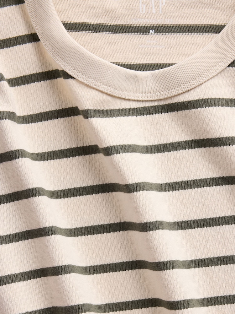Gap Beige/Green Stripe Heavyweight Relaxed Short Sleeve T-Shirt - Image 4 of 4 Gap Beige/Green Stripe Heavyweight Relaxed Short Sleeve T-Shirt - Image 4 of 4