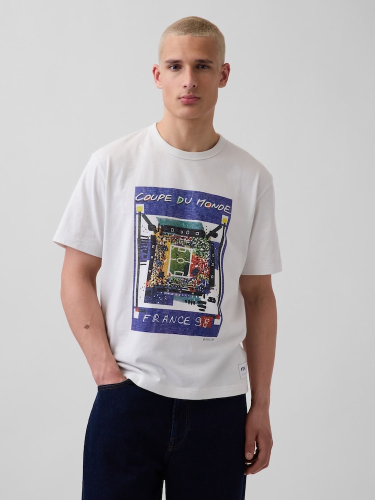 Gap White France FIFA WORLD CUP™ Relaxed Graphic Short Sleeve T-Shirt - Image 1 of 5 Gap White France FIFA WORLD CUP™ Relaxed Graphic Short Sleeve T-Shirt - Image 1 of 5