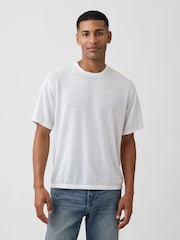 Gap White Linen-Blend Knit Short Sleeve T-Shirt - Image 1 of 4