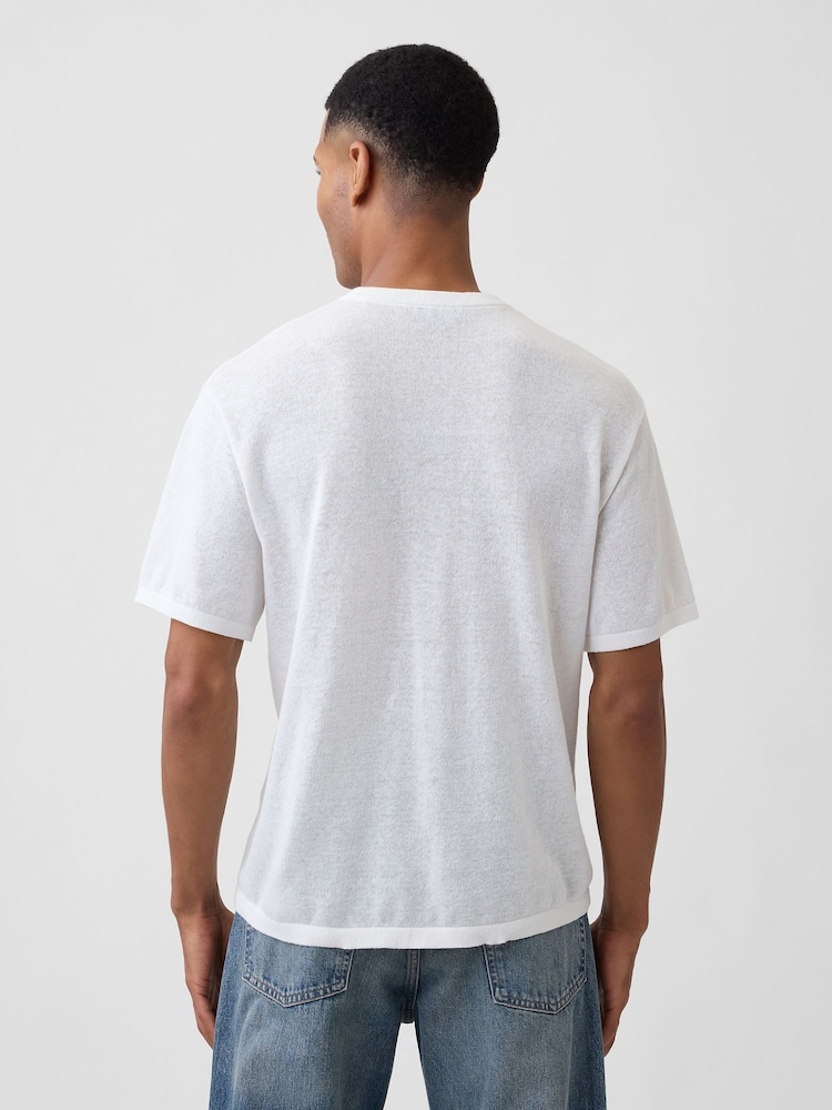 Gap White Linen-Blend Knit Short Sleeve T-Shirt - Image 2 of 4 Gap White Linen-Blend Knit Short Sleeve T-Shirt - Image 2 of 4