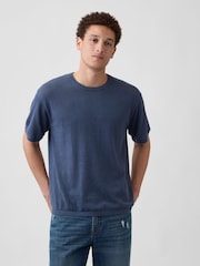 Gap Navy Linen-Blend Knit Short Sleeve T-Shirt - Image 1 of 4