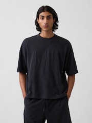 Gap Black VintageSoft French Terry Oversized Logo Short Sleeve Sweatshirt - Image 1 of 4