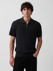 Gap Black Textured Zip Knitted Polo Shirt - Image 1 of 4