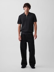 Gap Black Textured Zip Knitted Polo Shirt - Image 3 of 4