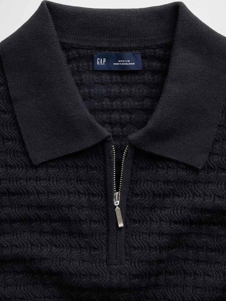 Gap Black Textured Zip Knitted Polo Shirt - Image 4 of 4 Gap Black Textured Zip Knitted Polo Shirt - Image 4 of 4