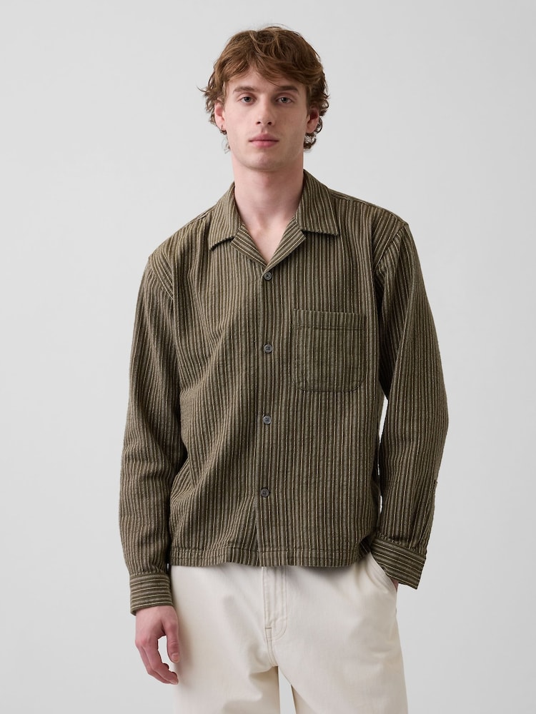 Gap Green Dobby Stripe Relaxed Straight-Hem Shirt - Image 1 of 4 Gap Green Dobby Stripe Relaxed Straight-Hem Shirt - Image 1 of 4